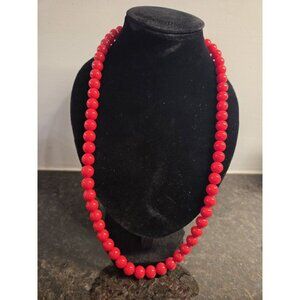 Vtg Signed Oops A Daisy Red Lucite Bead Necklace 12” Gold Tone